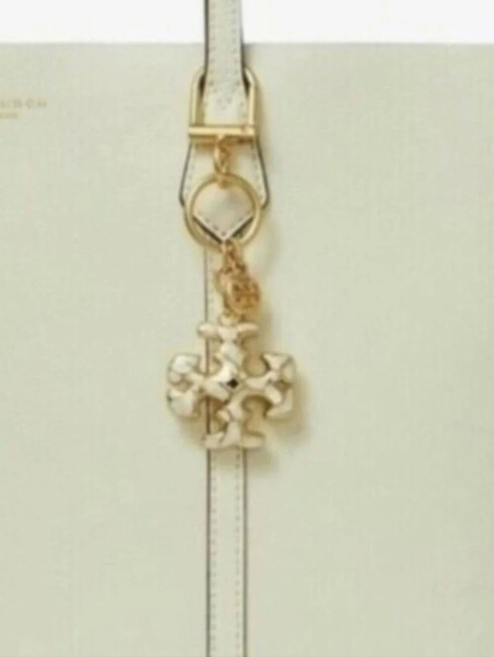 Tory Burch Gold Enamel Logo Charm/ Keychain - White & Gold